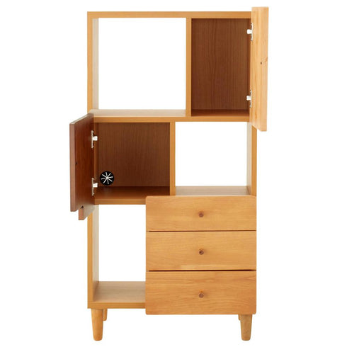 【アシンメトリーな組み合わせ】オープン型収納とボックス型収納のアシンメトリーな組み合わせ。