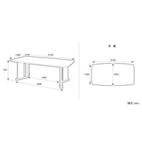 【サイズ図:詳細なサイズ情報】幅2100mm、奥行き1200mm、高さ720mmのゆったりとしたサイズ感をご確認ください。