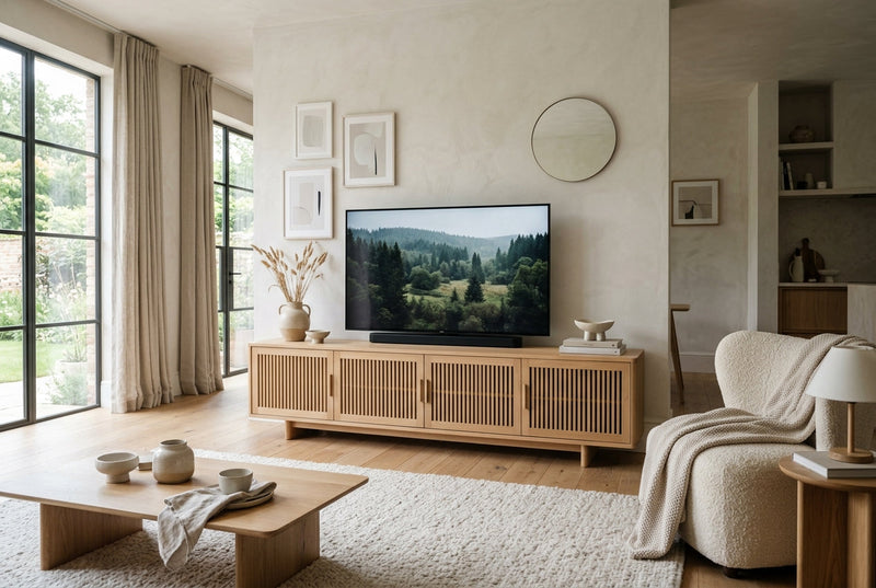 大型テレビと調和するテレビボード