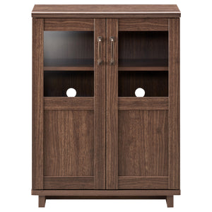 【見せる収納と隠す収納】上段のガラス扉で飾りながら収納し、下段で生活感を隠せる使い勝手の良いデザインです。