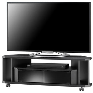 【機能美を追求】オープン棚とガラス扉収納で、AV機器やDVDなどをスマートに整理、扉を閉めたままでもリモコンが操作できて便利です。
