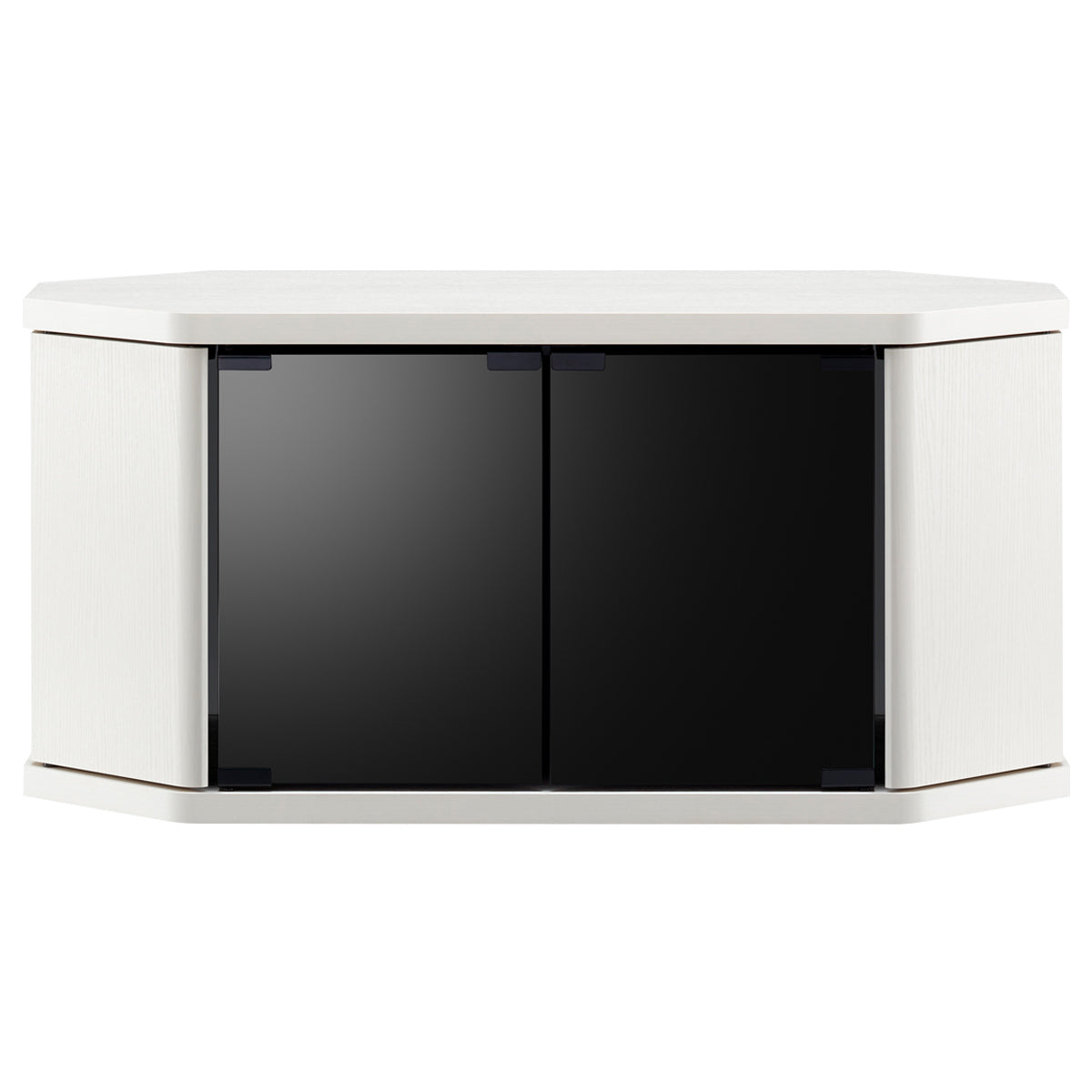 【お部屋に馴染む洗練ホワイト】お部屋の角を有効活用できるコーナーテレビ台は、圧迫感のないホワイトカラーと取っ手のないシンプルなデザインで、どんなインテリアにもすっきりと溶け込みます。