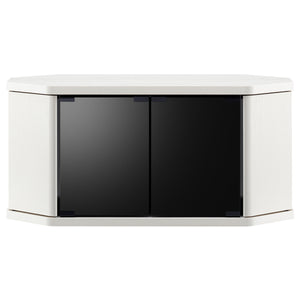 【お部屋に馴染む洗練ホワイト】お部屋の角を有効活用できるコーナーテレビ台は、圧迫感のないホワイトカラーと取っ手のないシンプルなデザインで、どんなインテリアにもすっきりと溶け込みます。
