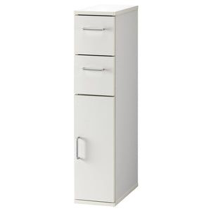 【デッドスペースを有効活用】わずかな隙間にもフィットするスリム設計。上段の引き出しと下段の扉で、用途に合わせた賢い収納を実現します。