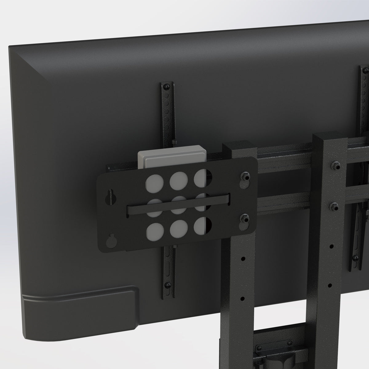 【美しく隠す収納】テレビ裏のデッドスペースを有効活用し、ごちゃつきがちなHDDや配線をスマートに収納できます。