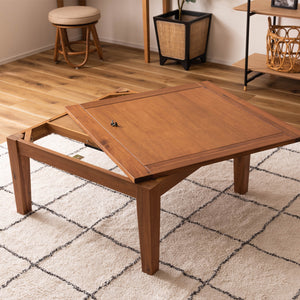 【簡単切り替え】天板を外せばこたつ布団をセットでき、季節に応じて手軽にスタイルを変えられます。