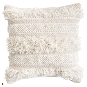 【デザインA：アイボリー】柔らかなアイボリーカラーに、様々な織り方とフリンジで立体感を表現した、表情豊かなデザインです。