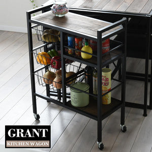 【GRANT KITCHEN WAGON】無骨なアイアンと天然木の温もりが融合した、洗練されたキッチンワゴンです。
