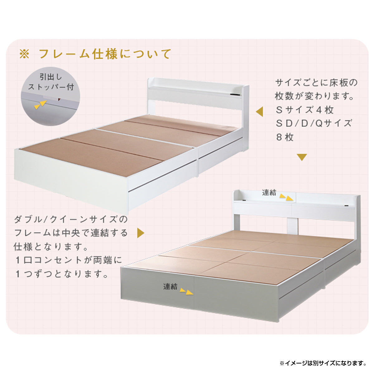 【細部までこだわった設計】引き出しストッパーや連結構造、サイズごとの床板枚数で安心と使いやすさを追求しました。