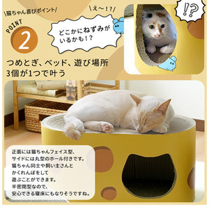 【一台三役！猫ちゃんの喜ぶ要素が満載】隠れて遊べるハウス、心地よいベッド、そして最高の爪とぎ。