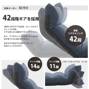 【細やかな調整で理想のくつろぎ】頭から足元まで、身体のあらゆる部分を快適にサポートする多段階リクライニング。