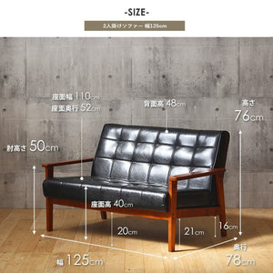 【サイズ図：詳細サイズで理想の一台を】幅125cm、奥行78cm、高さ76cmの寸法は、お部屋への配置イメージを具体的にし、理想のソファ選びをサポートします。