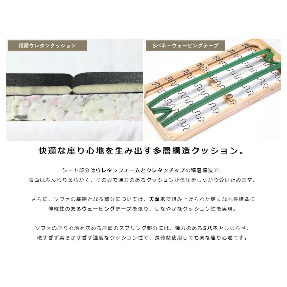 【長時間の使用でも快適な座り心地】弾力のあるSバネと柔らかいウレタンクッションが、体をしっかり支え、優れた耐久性を実現します。