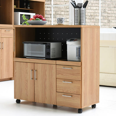 デザイン、機能性、コスパの三拍子揃ったkeittioシリーズの幅90cmのレンジ収納付きキッチンカウンターです。