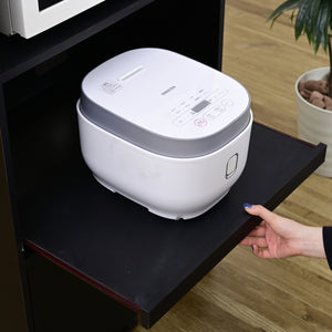 【家電もすっきり収納】スライド棚は、炊飯器や電気ケトルなど蒸気を出す家電の設置に最適、スムーズな引き出しで快適に使えます。