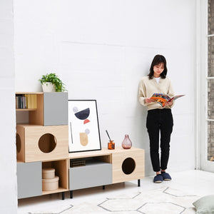 【モダンな表情】落ち着いた木目調とグレーの組み合わせが、どんなお部屋にも馴染みます。