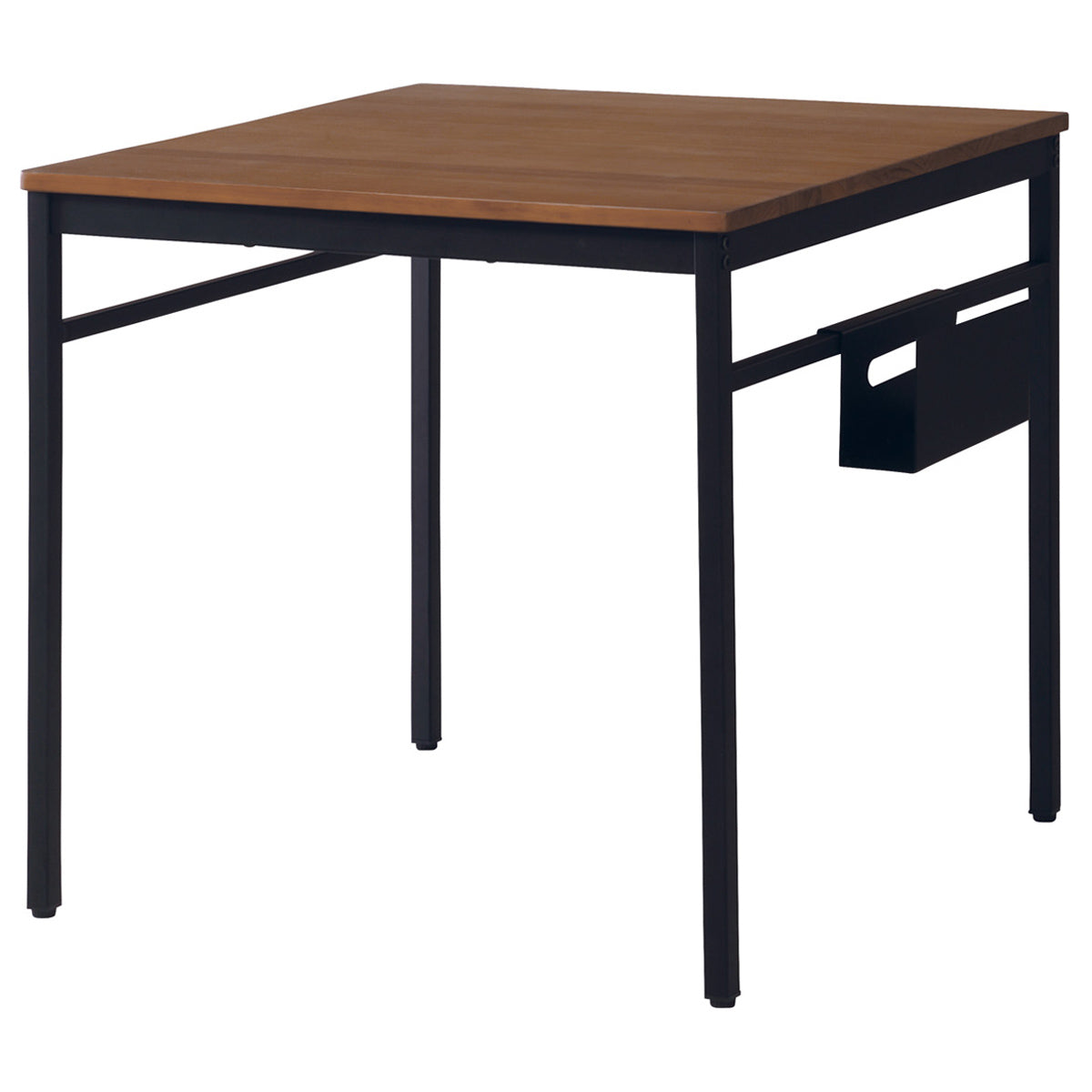 【機能美を追求したデザイン】コンパクトな75cm角の天板とスマートなブラックスチールフレームが、洗練された空間を演出。サイドにさりげなく配されたティッシュホルダーが、機能性を高めます。