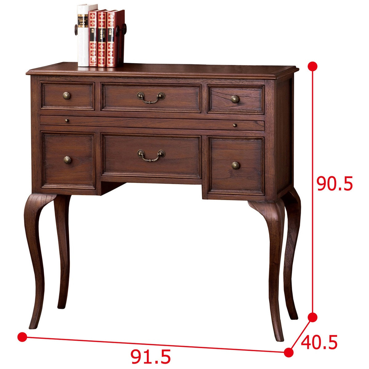 【詳細な寸法スペック】ウェール アンティーク調コンソールチェストの詳しい寸法と引き出し内寸をご確認いただき、設置イメージを具体化してください。