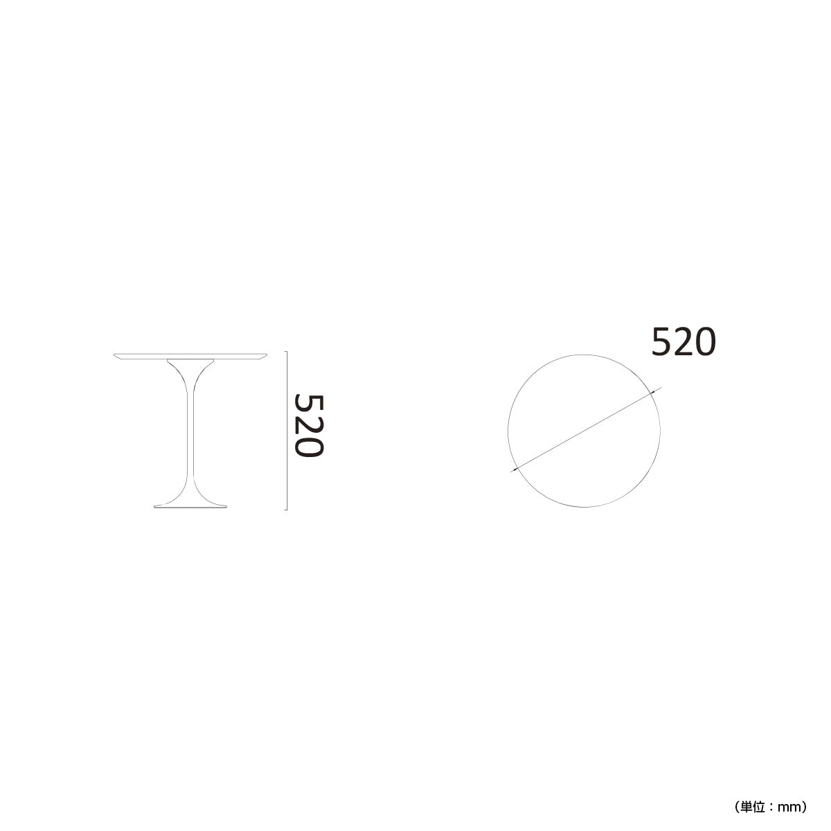 【理想のコンパクトサイズ】直径52cmの天板は、一人暮らしや限られたスペースにも最適な設計です。