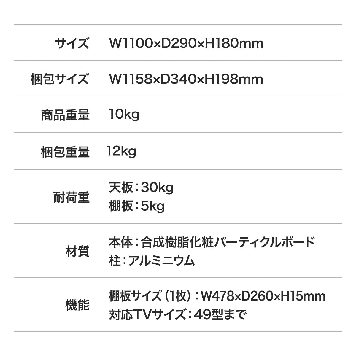 【安心の耐荷重と高品質素材】天板耐荷重30kg、棚板耐荷重5kg。合成樹脂化粧パーティクルボードとアルミニウム柱で、長く安心してお使いいただけます。