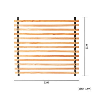 【サイズ図：ちょうどいいサイズ感】幅1200mm、高さ1130mmの絶妙なサイズで、引き違い窓などにもぴったりフィットします。