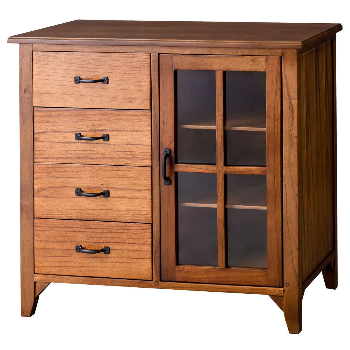 【天然木とアイアンの調和】
使うほどに味わいが増す天然木ミンディの木目と、空間を引き締める無骨なブラックアイアンの取っ手が織りなす、唯一無二のデザインをお楽しみください。