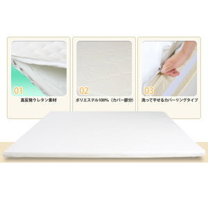 【3つのこだわりポイント】高反発ウレタン素材、ポリエステル100%カバー、そして洗えるカバーリングタイプ。