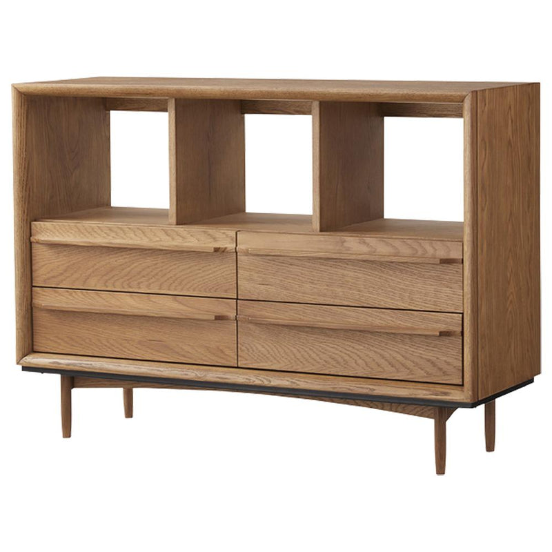 【どんな空間にも溶け込む優美さ】天然オーク材の美しい木目と、角に施されたR加工が織りなすなめらかな手触り。上質なくつろぎ空間を演出します。