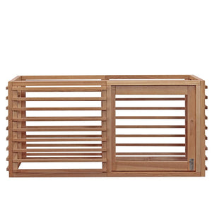 【正面からも美しい】
前面のアクリル付き引き戸は軽量で扱いやすく、見た目にも圧迫感がないため、空間を広く見せながらペットの様子も確認しやすい設計です。