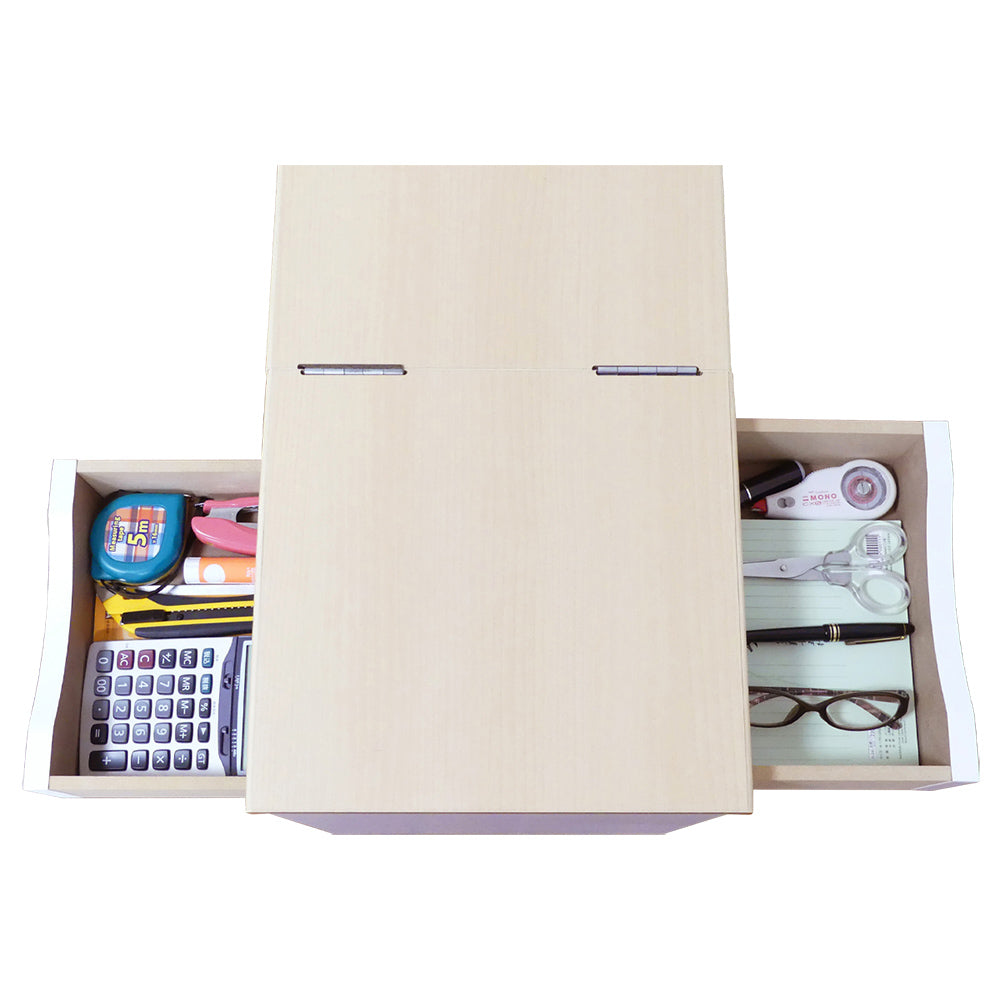 【整理整頓がはかどる引出し】浅型2段、深型1段の引き出しは、両面から開閉可能。散らかりやすい小物をすっきり収納できます。