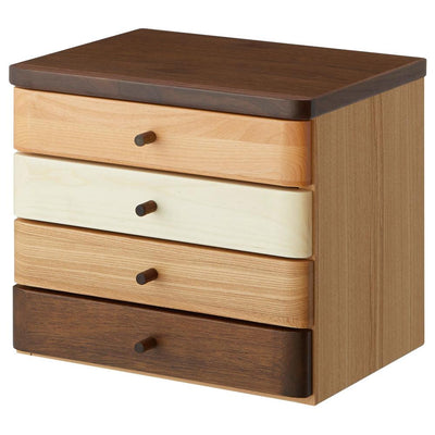 【優しいデザインの収納家具】異なる木材のコントラストが目を引く、4段レターケース。